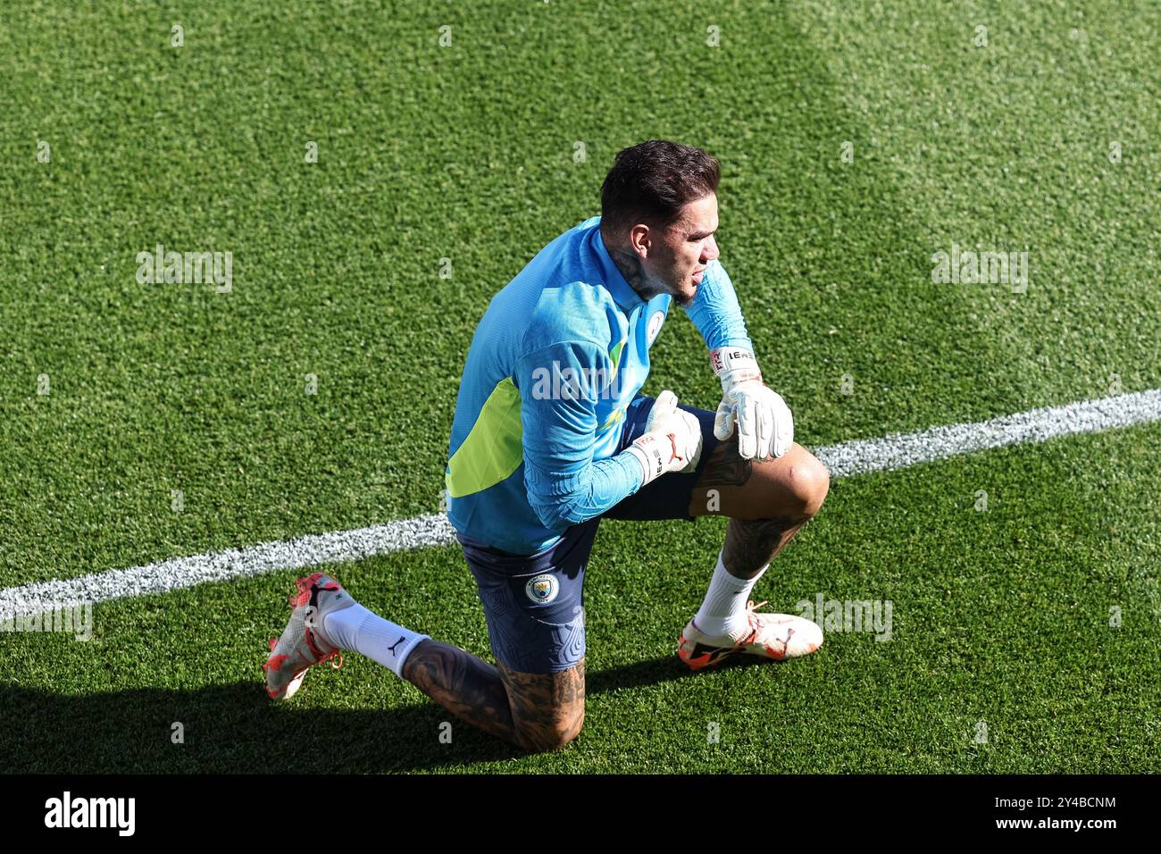 Ederson de Manchester City lors de la conférence de presse UEFA Champions League Manchester City / Inter Milan au stade Etihad, Manchester, Royaume-Uni, le 17 septembre 2024 (photo Mark Cosgrove/News images) Banque D'Images