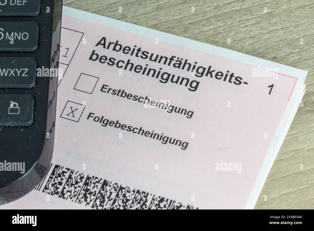 Gros plan d'un certificat d'incapacité de travail, Allemagne Banque D'Images