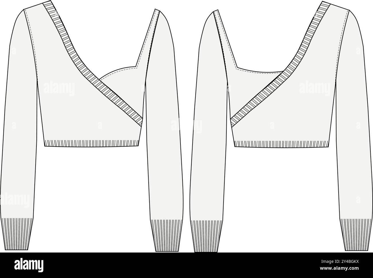 pull côtelé manches longues asymétrique dessin technique modèle d'esquisse plat femme de mode Illustration de Vecteur