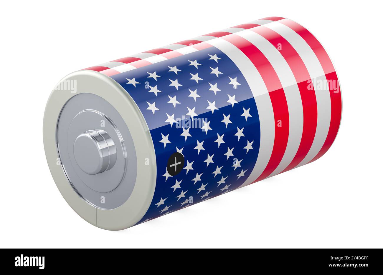 Batterie d avec drapeau USA. Rendu 3D isolé sur fond blanc Banque D'Images