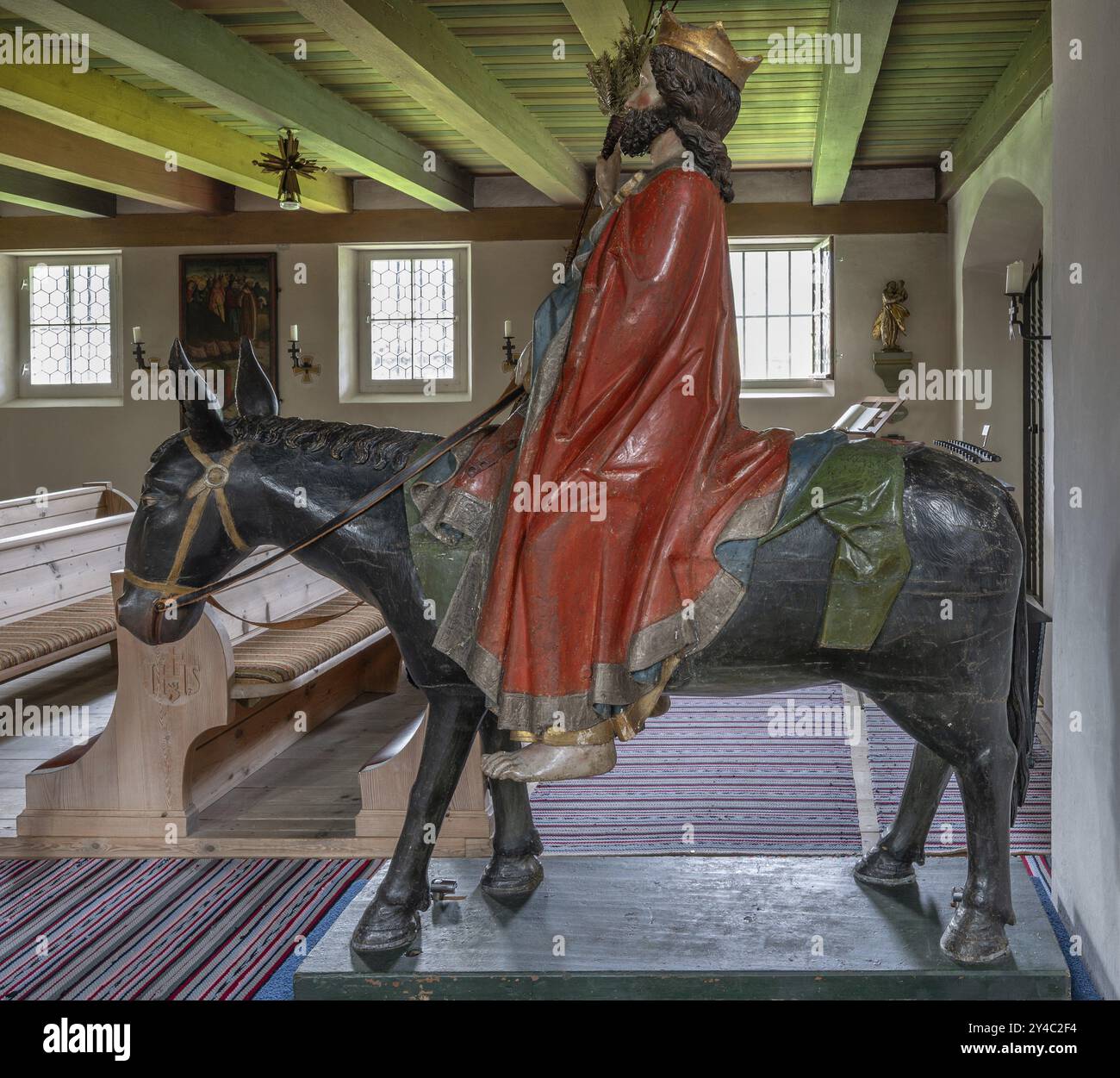 Christ sur l'âne palmier, figure en bois d'environ 1470, église St Jodokus, Bad Oberdorf, Oberallgaeu, Bavière, Allemagne, Europe Banque D'Images