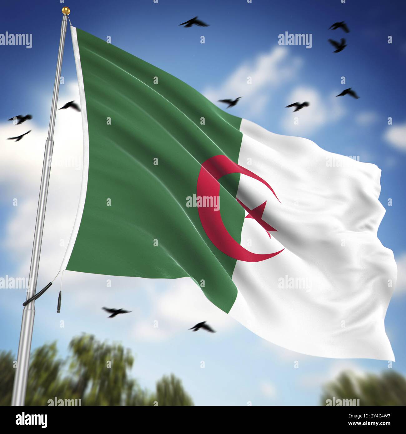 Drapeau de l'Algérie, il s'agit d'une image générée par ordinateur et rendue en 3D. Banque D'Images