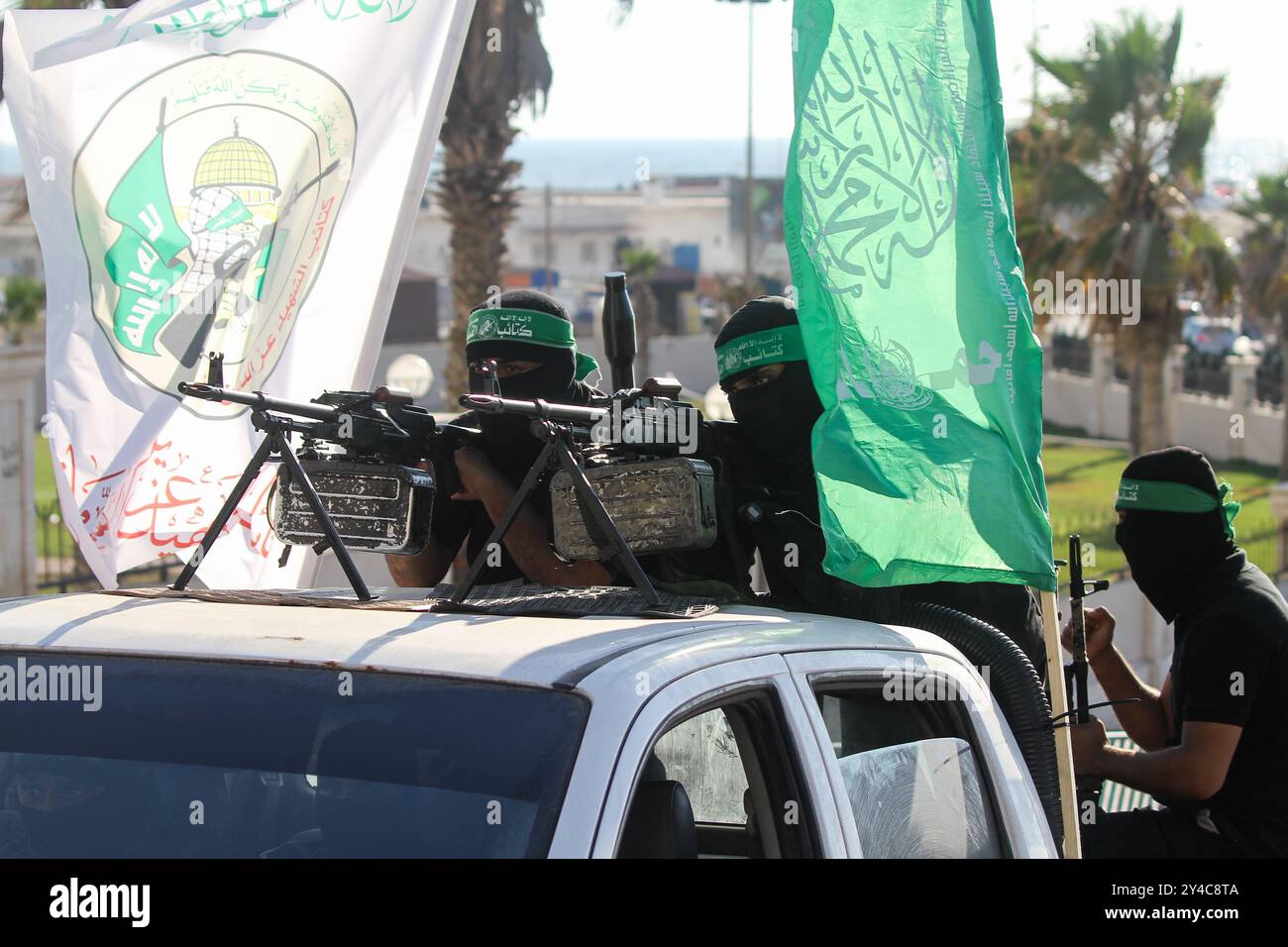 Gaza, Palestine. 20 juillet 2022. Les Brigades Izz ad-DIN Al-Qassam, la branche militaire du mouvement de résistance islamique palestinien du Hamas, organisent une marche militaire dans le port de Gaza dans la ville de Gaza. La marche coïncide avec l'anniversaire de la capture du soldat israélien Aron Shaul par les Brigades Al-Qassam pendant la guerre israélienne de 2014 contre Gaza Banque D'Images