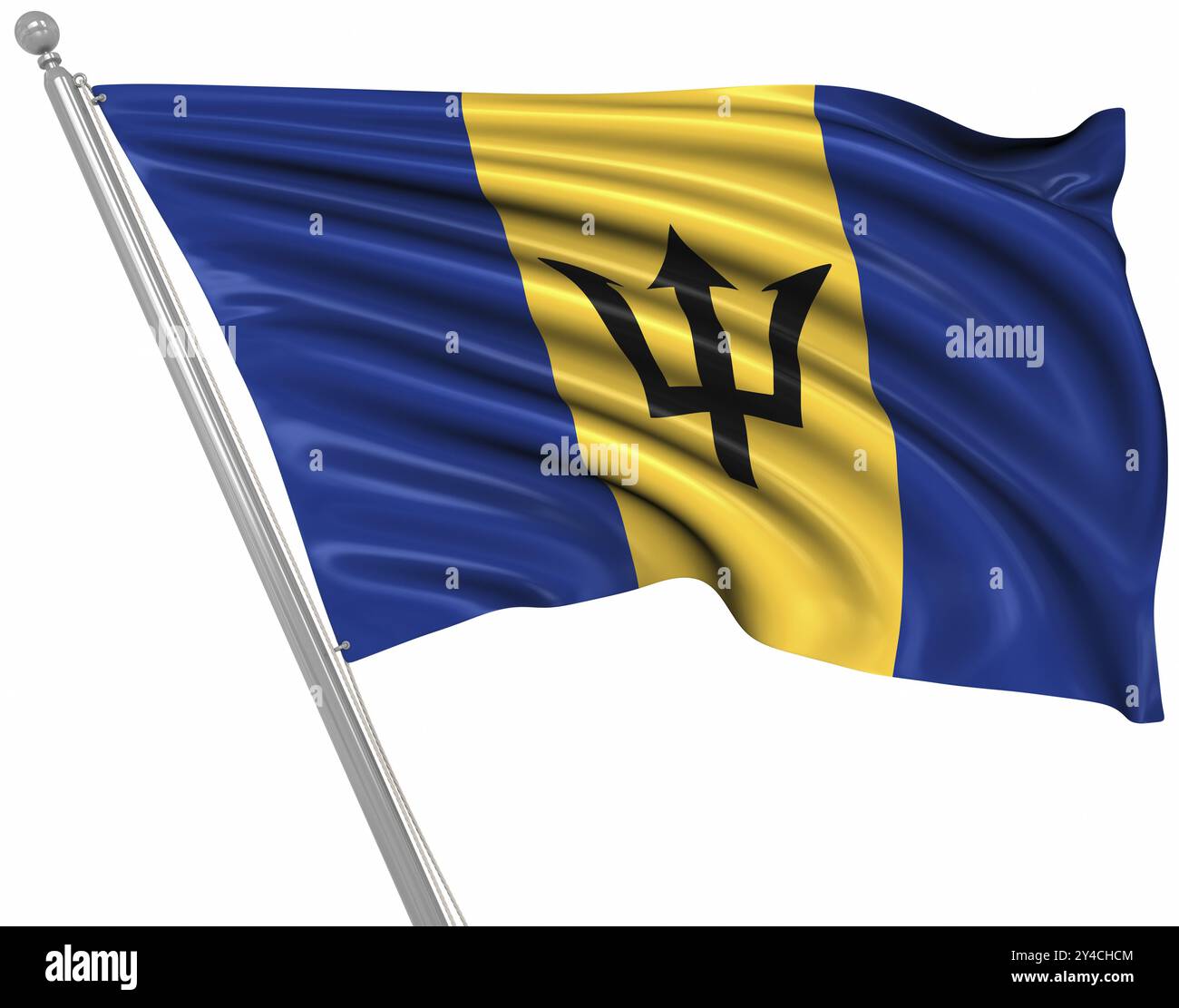 Drapeau de la Barbade, il s'agit d'une image générée par ordinateur et rendue en 3D. Banque D'Images
