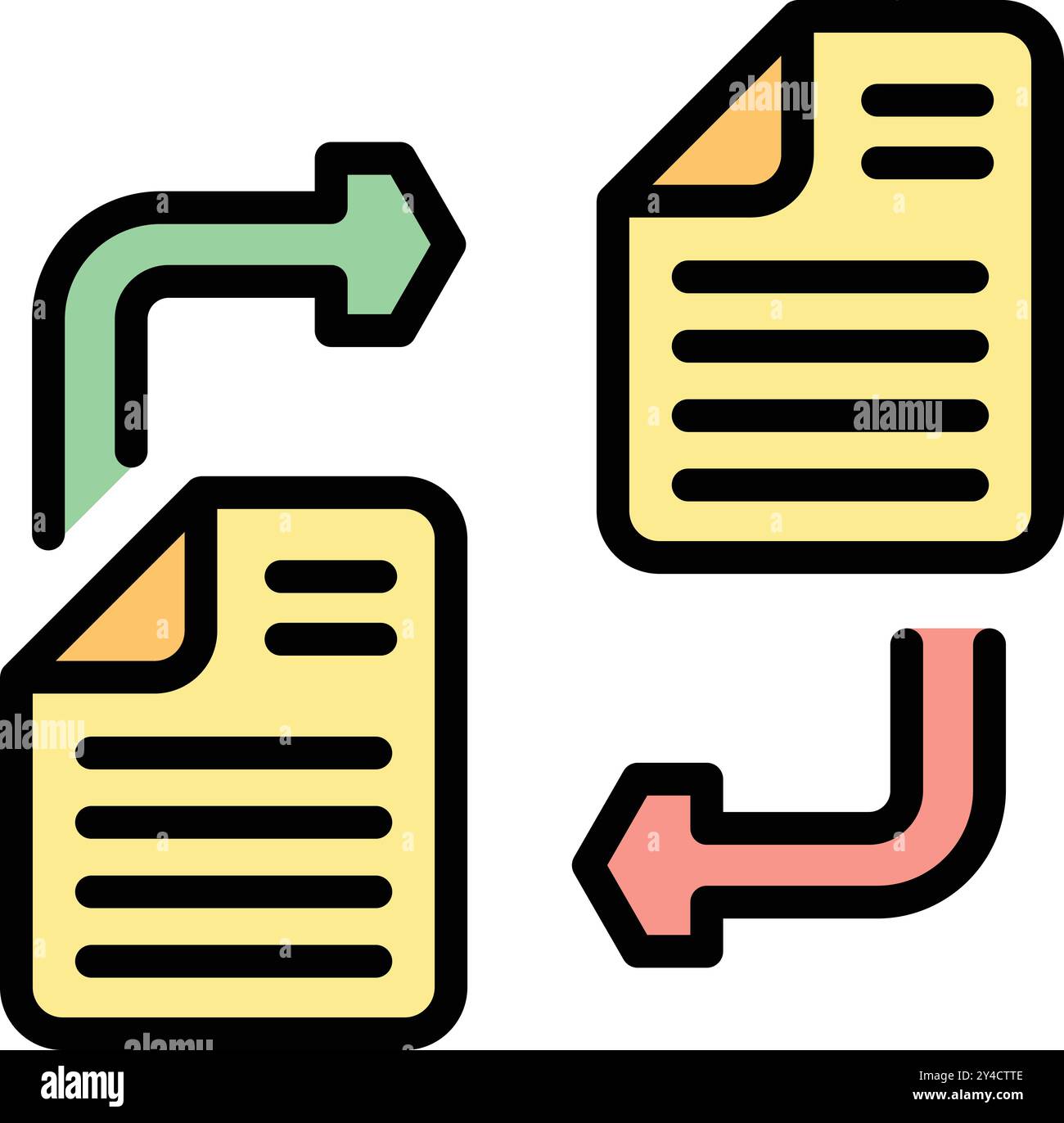 Icône simple représentant le concept d'intégration de données, avec deux documents échangeant des informations Illustration de Vecteur