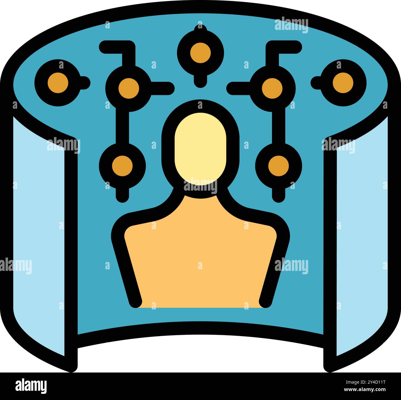L'homme fait l'expérience du jeu de réalité virtuelle à l'aide d'un casque et de contrôleurs, s'immergeant dans un monde numérique Illustration de Vecteur