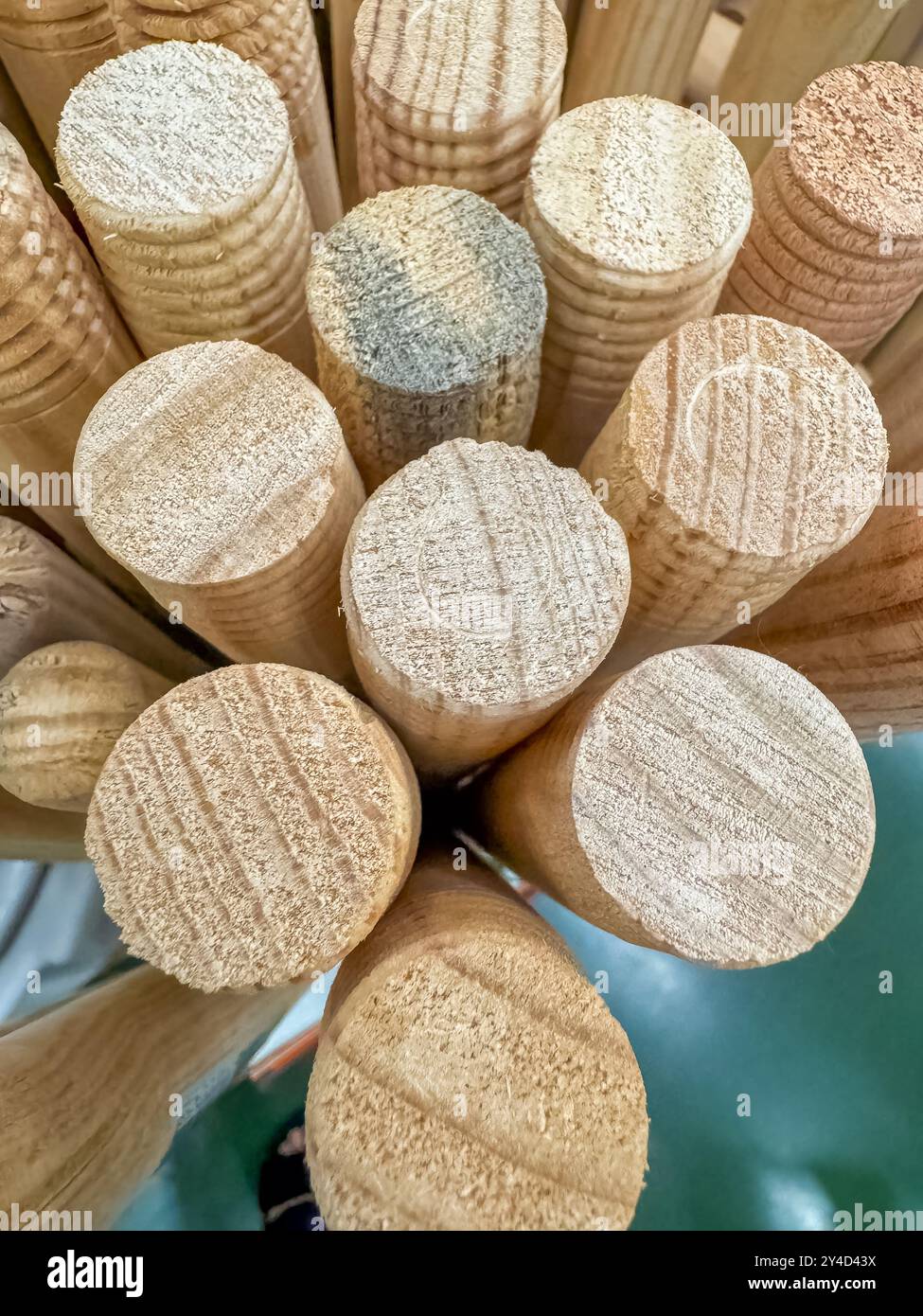Tiges de cheville en bois de différentes tailles à vendre dans un magasin de loisirs local. Photo de haute qualité Banque D'Images