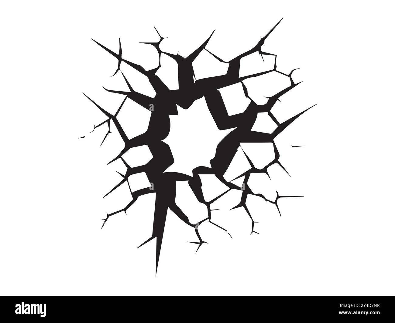 Silhouette noire de surface fissurée isolée sur un fond blanc. Concept d'illustration de fracture, objets cassés, effet de rafale, symbole de destruction Illustration de Vecteur