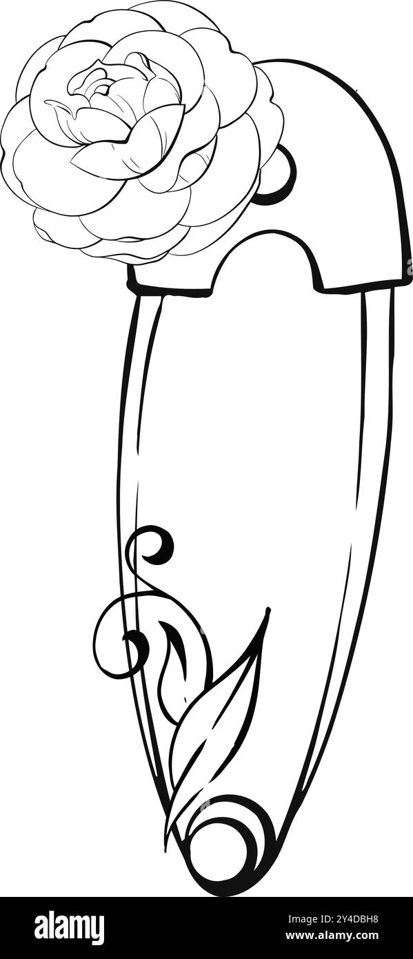 Outils de couture vintage - PIN. Romantique, style rétro avec des fleurs, des roses et des boucles. Couture et décoration. Vintage old-fashion, tailleur pour logo Illustration de Vecteur