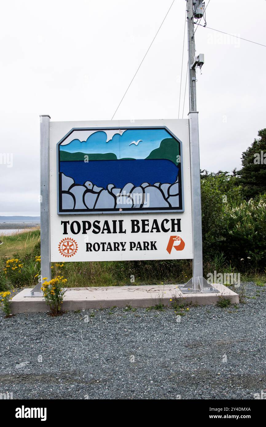 Bienvenue au panneau Topsail Beach à conception Bay South, Terre-Neuve-et-Labrador, Canada Banque D'Images