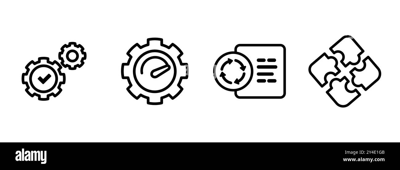 Icône de test de régression de test de contrainte fonctionnelle et de test de compatibilité de logiciel définir une ligne de contour noire en blanc Illustration de Vecteur