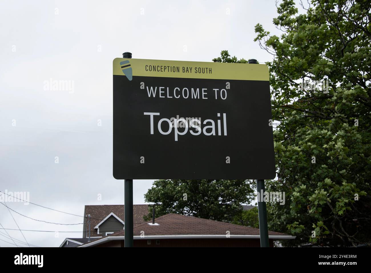 Bienvenue au panneau Topsail sur Topsail Road à conception Bay South, Terre-Neuve-et-Labrador, Canada Banque D'Images