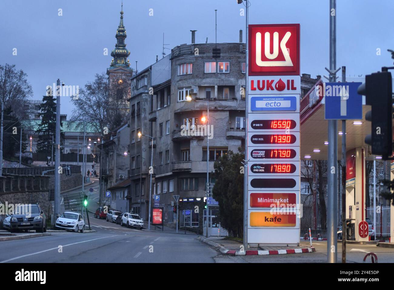 Station-service Lukoil. Belgrade, Serbie Banque D'Images