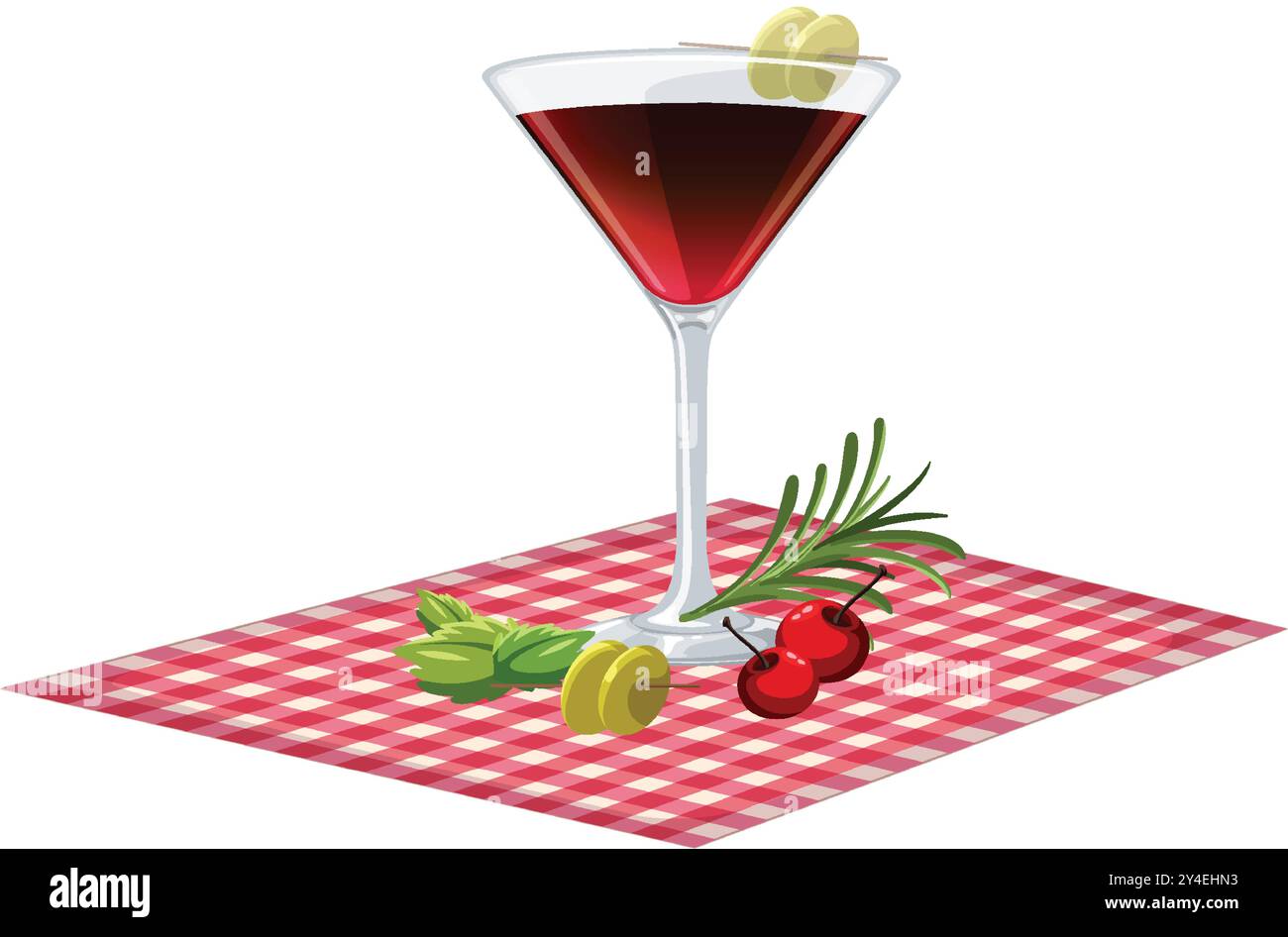 Verre à Martini avec garniture sur nappe Illustration de Vecteur