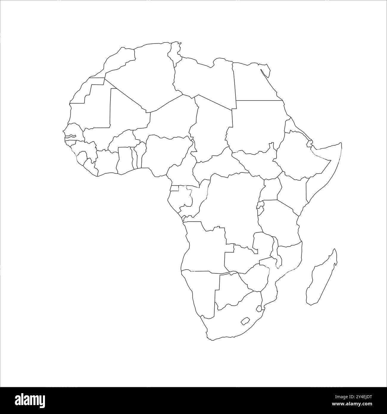 Cette carte présente le contour des frontières politiques de l'Afrique, mettant en évidence les diverses régions des continents clairement marquées et non remplies. Idéal à des fins éducatives et illustratives. Illustration de Vecteur