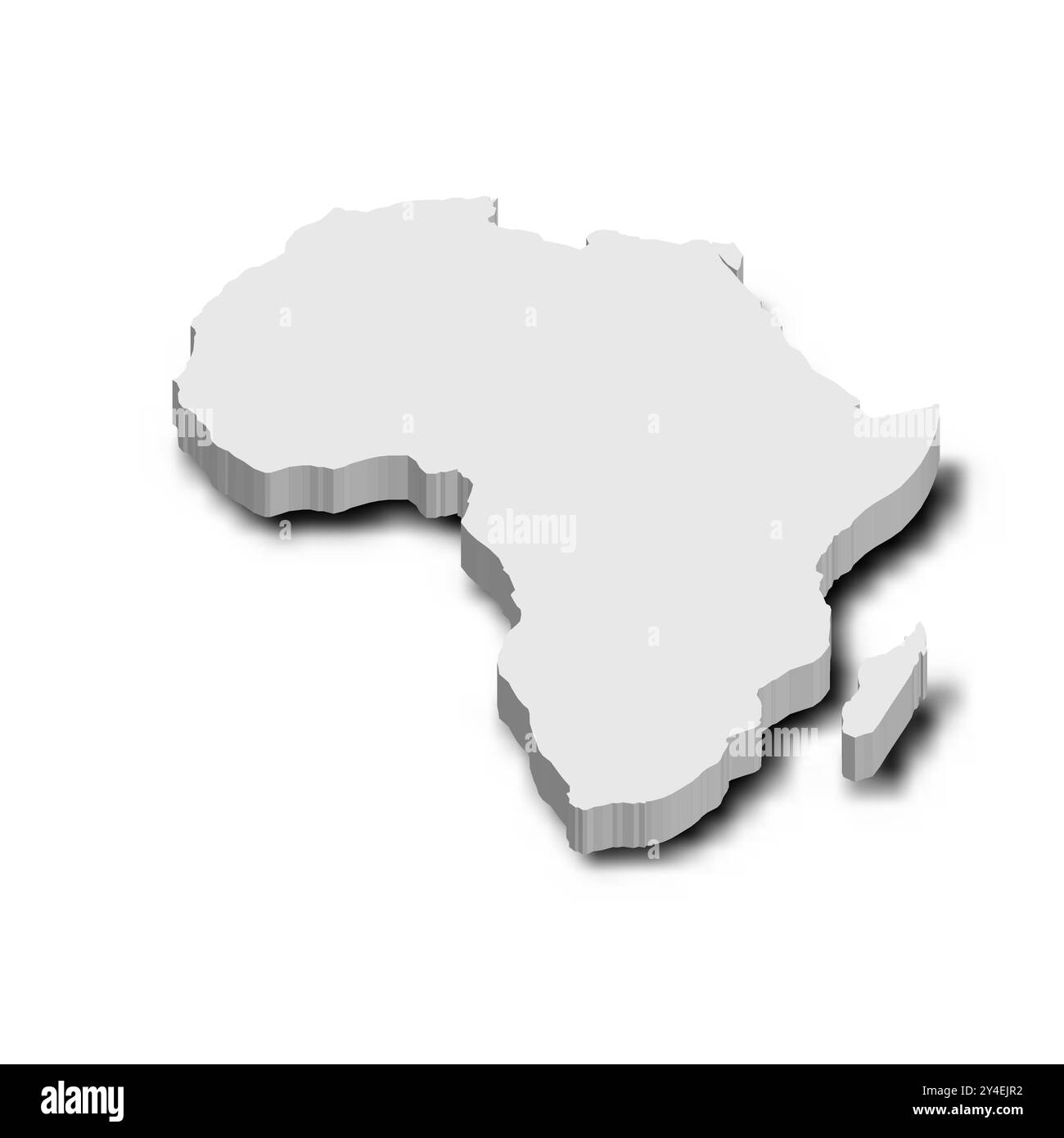 Une silhouette grise tridimensionnelle de l'Afrique projette une ombre subtile sur une carte politique vierge, mettant en évidence la forme du continent et les caractéristiques géographiques. Illustration de Vecteur