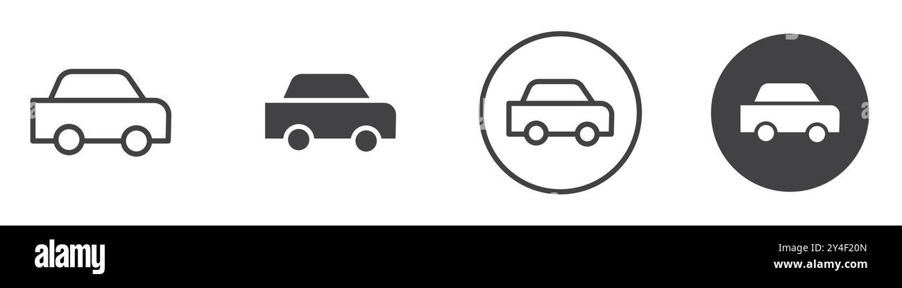 Icône de voiture définie dans le style de contour de ligne mince et signe vectoriel linéaire Illustration de Vecteur