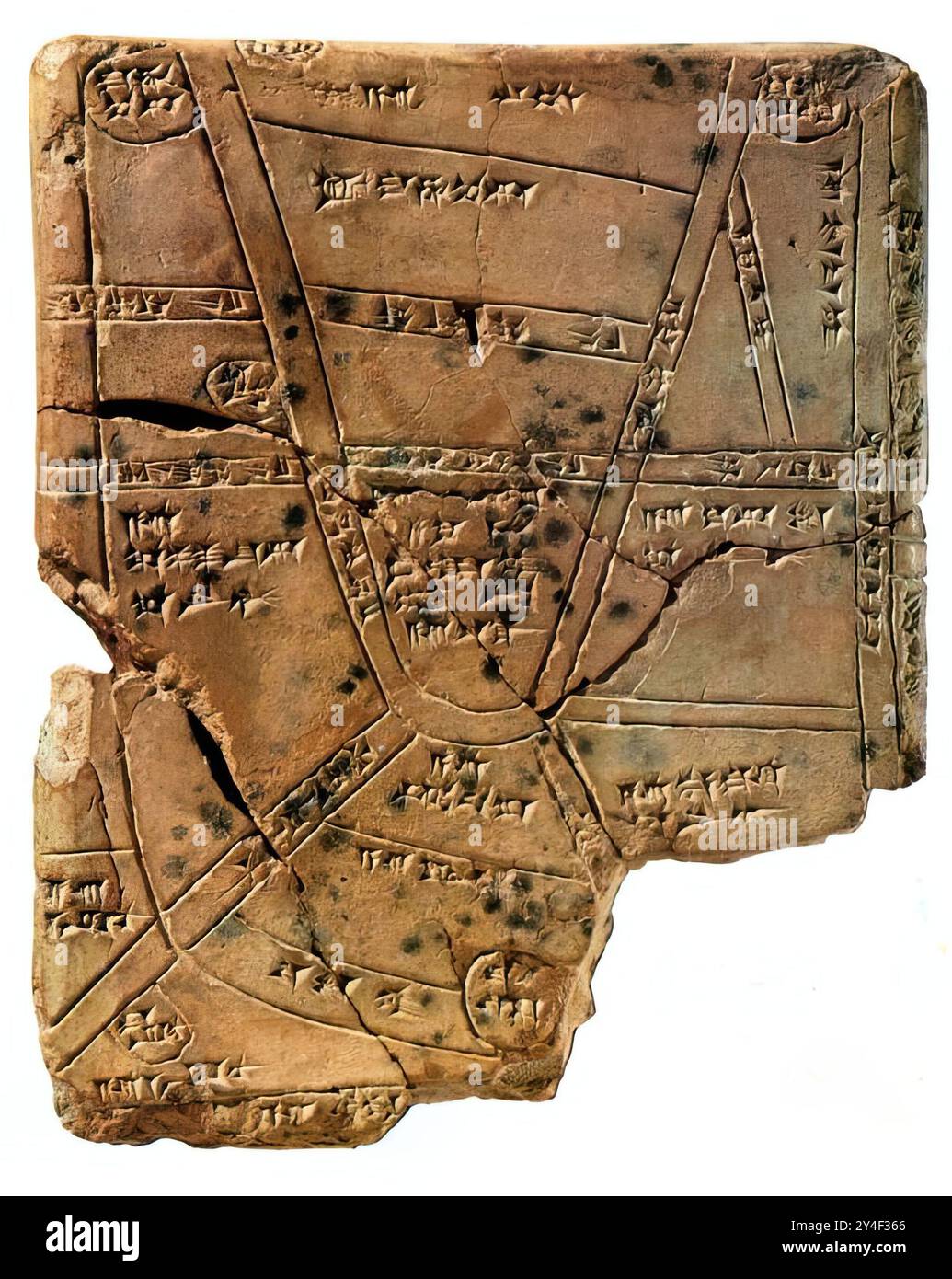 7331. Tablette cunéiforme babylonienne montrant une carte des champs, des villes et des palais autour de Nippur. Période Kassite, 1550-1450 BCE. Nippur, Irak. Banque D'Images
