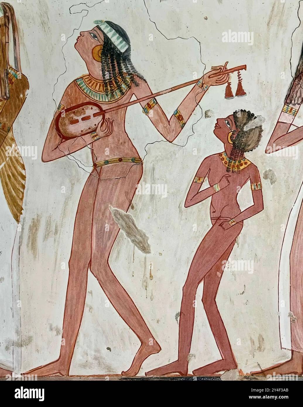 7363. Femmes musiciens à un banquet, tombe d'Amenemhet datant d'environ 1474-1448 av. J.-C. Thèbes, Égypte. Harpe arquée égyptienne, luth, double hautbois et lyre. TOMBEAU O Banque D'Images