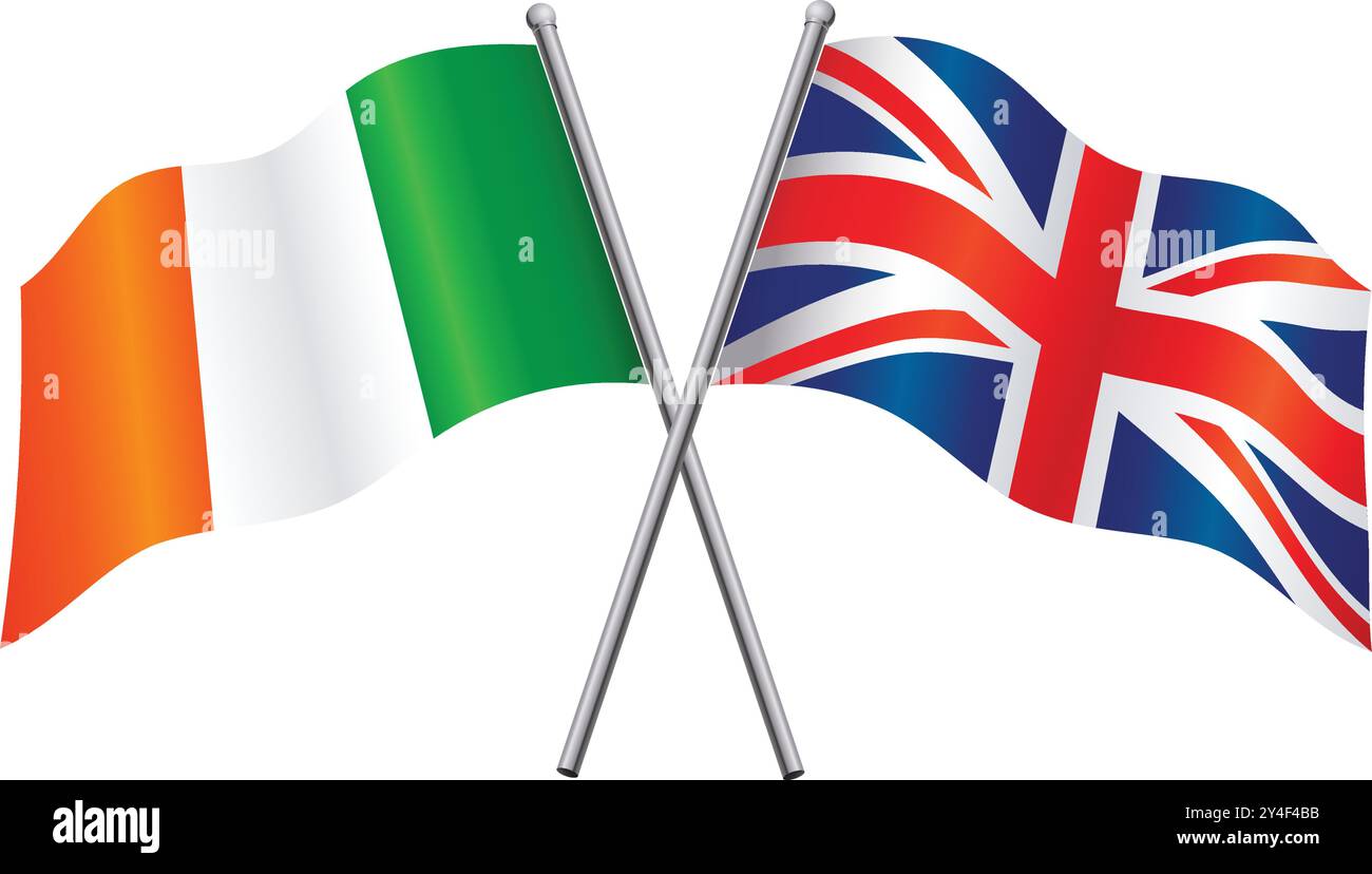 Grande-bretagne Royaume-uni Royaume-uni et irlande drapeaux irlandais en relation alliance ou contre vecteur croisé isolé sur fond transparent Illustration de Vecteur