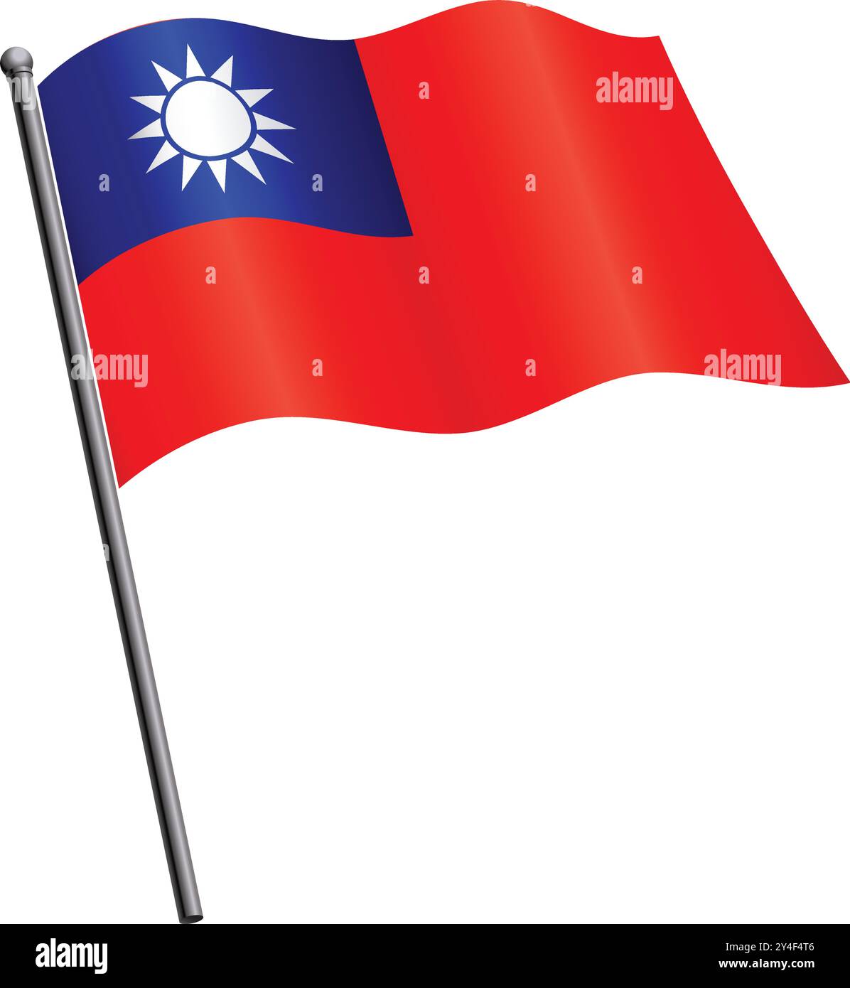 drapeau taïwanais de taiwan sur mât de drapeau volant ondulant vecteur d'icône de soie coulant isolé sur fond transparent Illustration de Vecteur