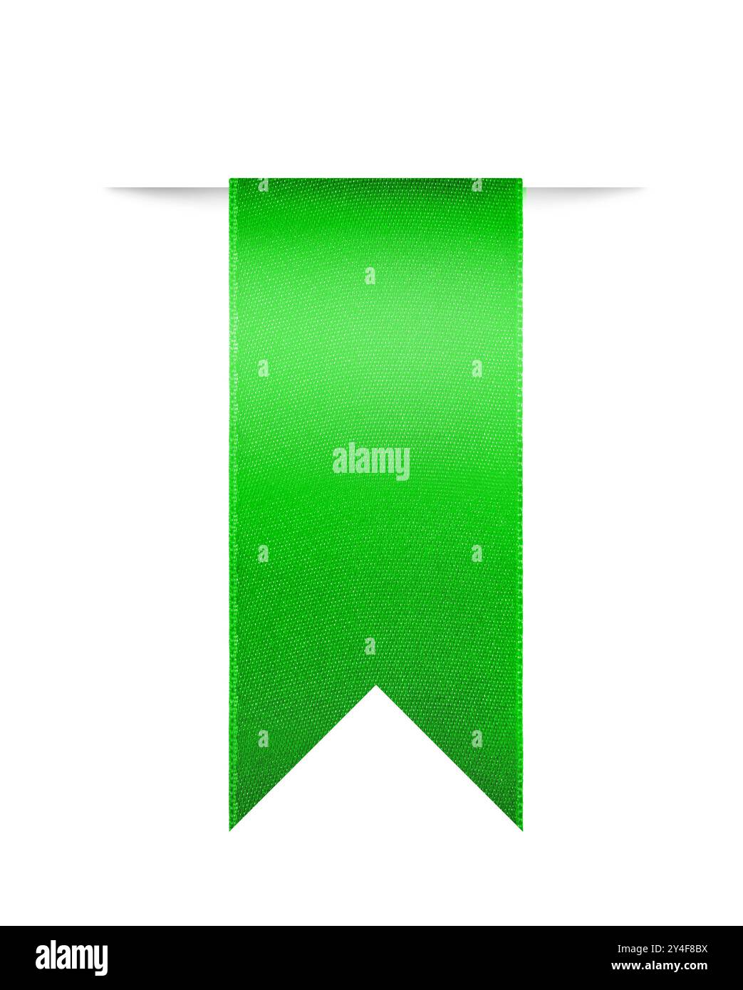 Signet ruban vert brillant pour une utilisation comme rappel de page. Photographié isolé sur un fond blanc. Un élément de design attrayant pour les pages web et br Banque D'Images