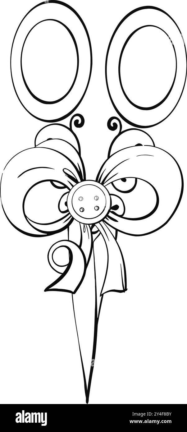 Ciseaux vintage avec arc. Isolé. Compositions pour outils de couture. Artisanat dans un style rétro. Vintage old-fashion, tailoring pour logo, carte postale, tissu Illustration de Vecteur