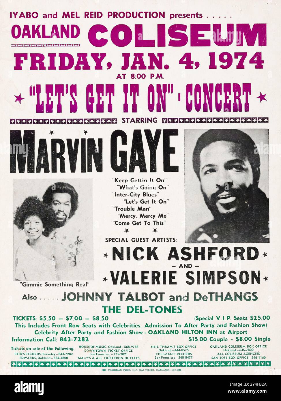 Marvin Gaye 'Let's Get It on' tour 1974 - Oakland Coliseum, Californie - affiche de concert vintage Banque D'Images