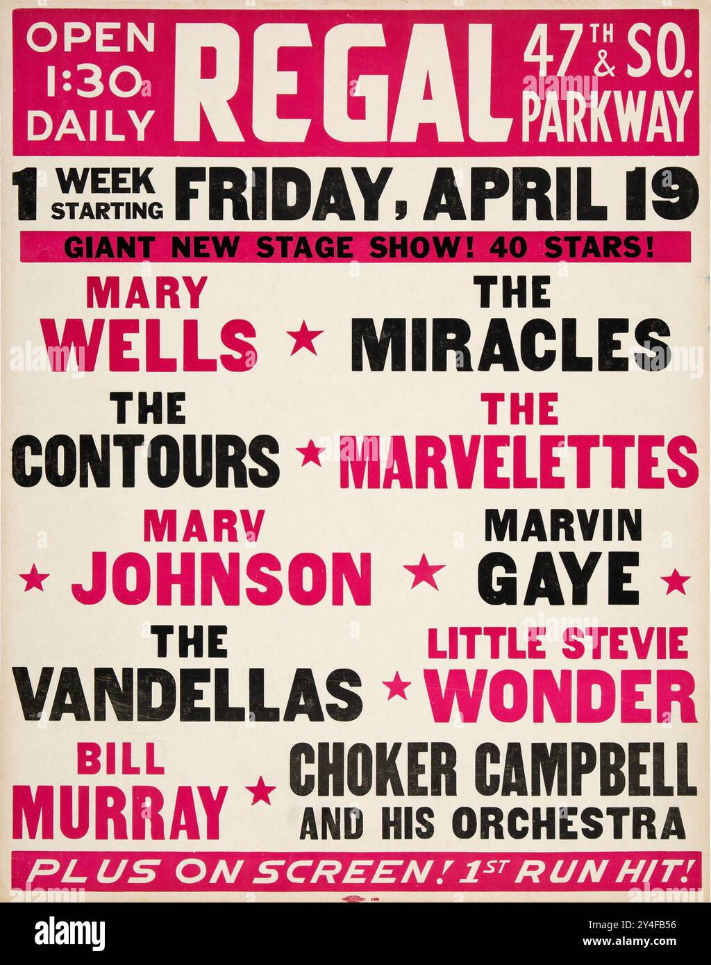 REGAL - Little Stevie Wonder, Marvin Gaye, miracles, Mary Wells 1963 Motortown revue - affiche de concert vintage Banque D'Images