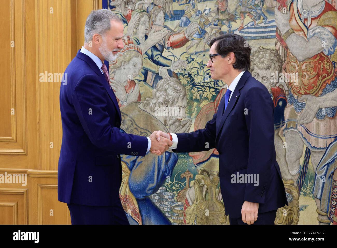 Madrid, Espagne. 18 septembre 2024. Le roi d'Espagne Felipe VI lors d'une rencontre avec Salvador Illa à Madrid le mercredi 18 septembre 2024. Crédit : CORDON PRESS/Alamy Live News Banque D'Images