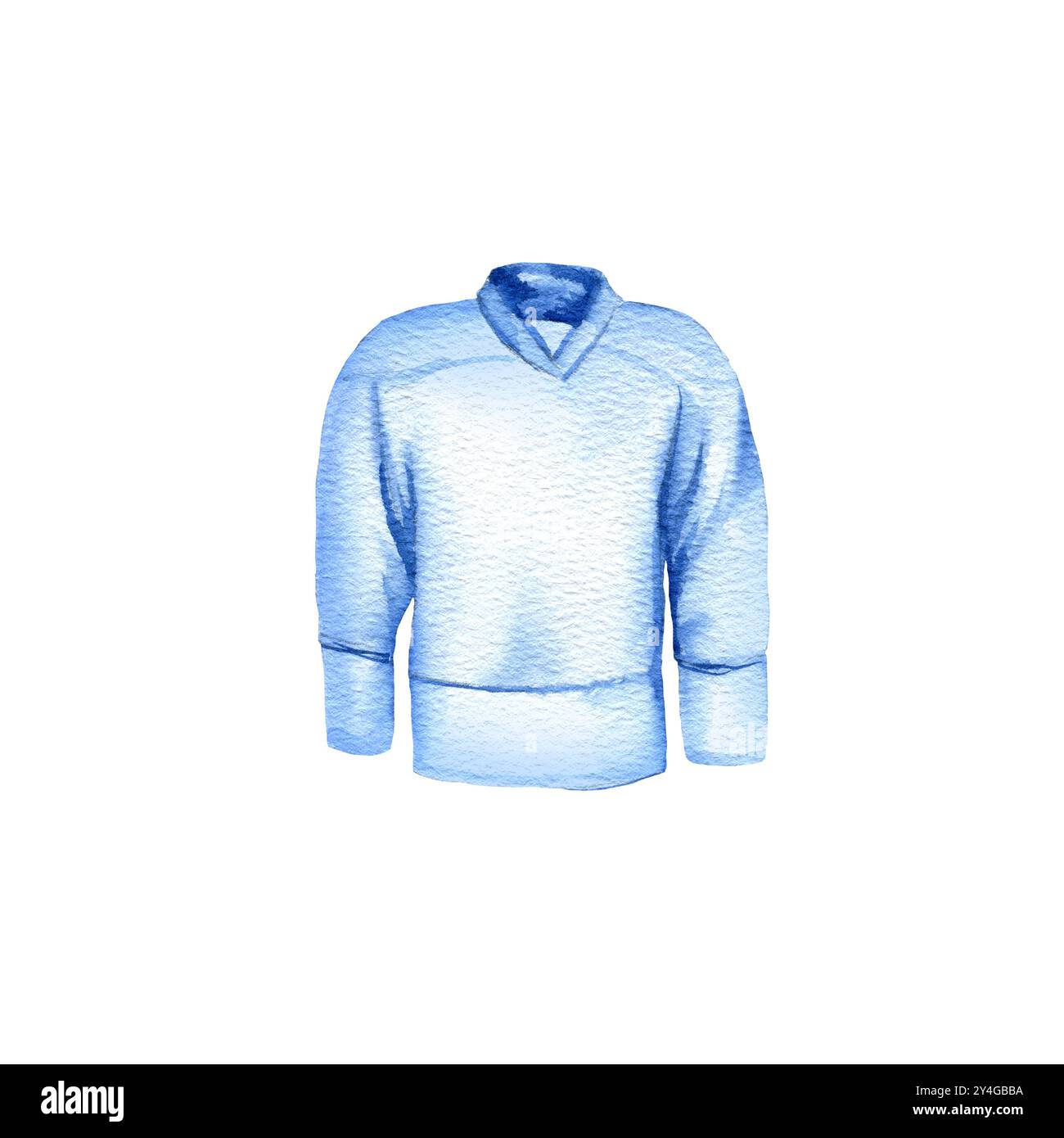 T-shirt de sport bleu et blanc avec manches longues, uniforme pour le jeu d'équipe, illustration à l'aquarelle dessinée à la main du thème du sport de glace, équipement pour l'équipe de glace Banque D'Images