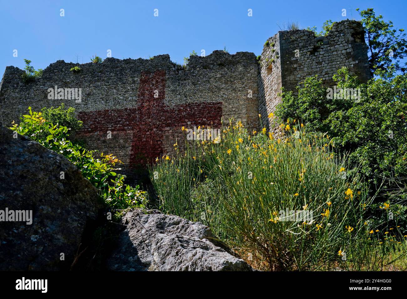 Château de Vicalvi, panorama, Frosinone, Latium, Italie Banque D'Images