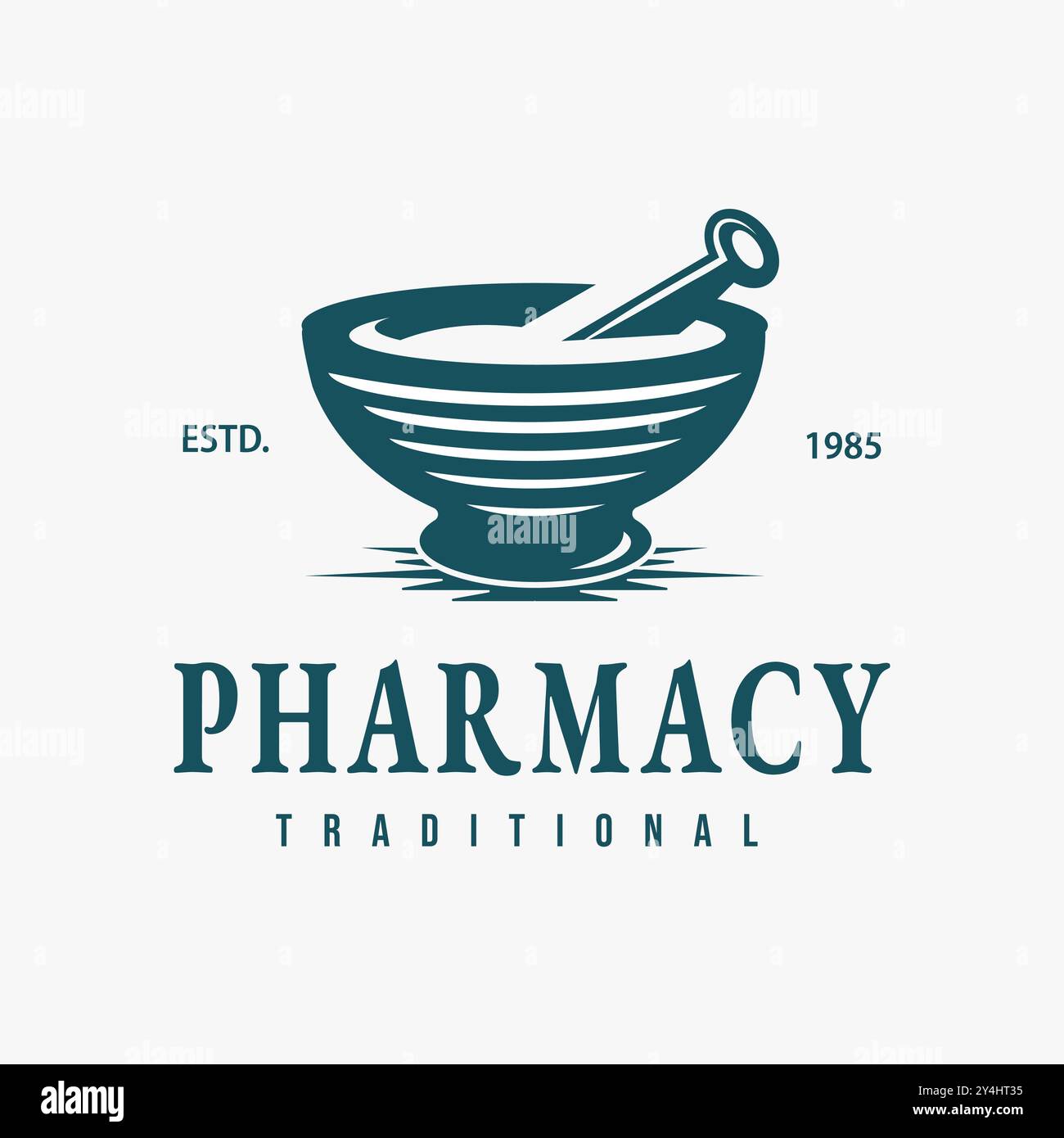 Conception classique de pharmacie de style rétro vintage avec bol et outils de mashing traditionnels icônes Premium illustration de conception vectorielle de pharmacie Illustration de Vecteur