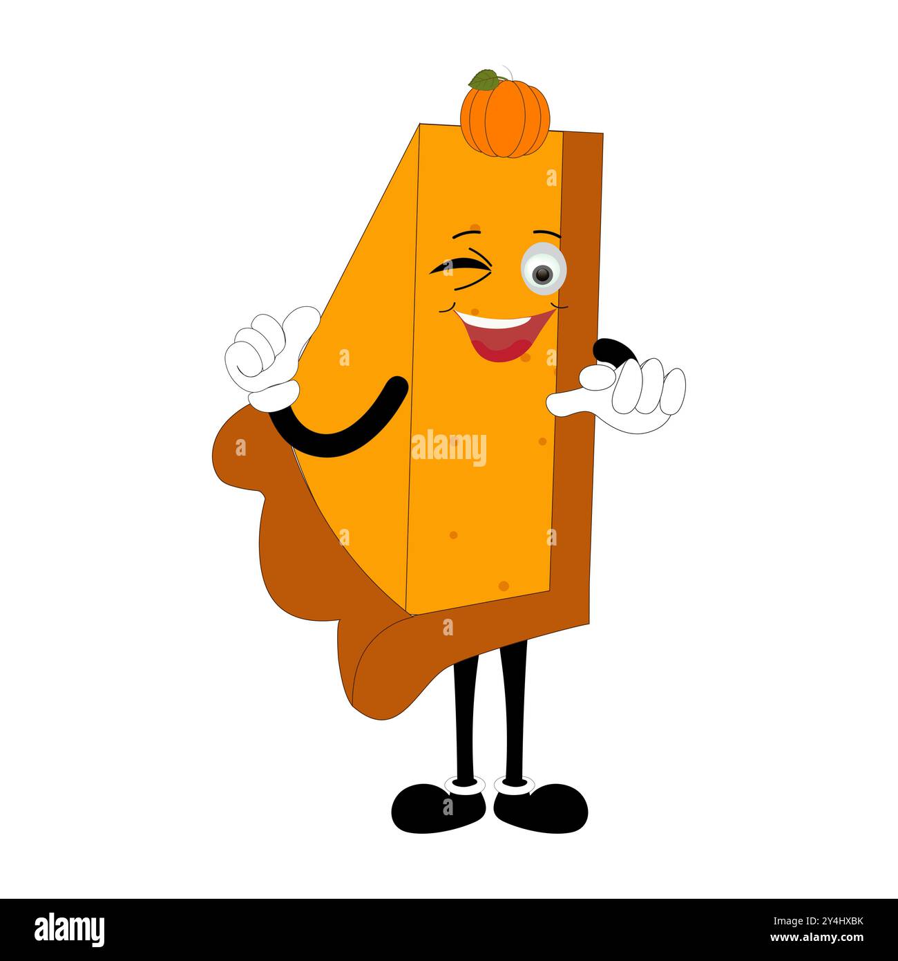 Jolie mascotte tarte à la citrouille, personnages Halloween Pumpkin Pie. Dessin animé Sweets Cup Pudding Latte marchant et souriant. Modèle de mascotte de vacances d'automne de vecteur Illustration de Vecteur