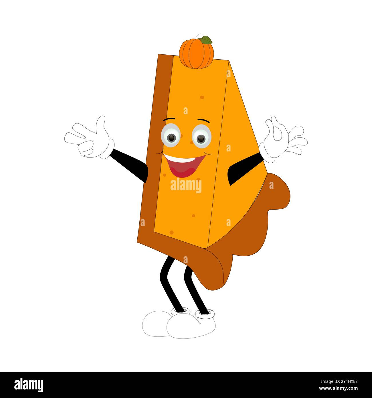 Jolie mascotte tarte à la citrouille, personnages Halloween Pumpkin Pie. Dessin animé Sweets Cup Pudding Latte marchant et souriant. Modèle de mascotte de vacances d'automne de vecteur Illustration de Vecteur