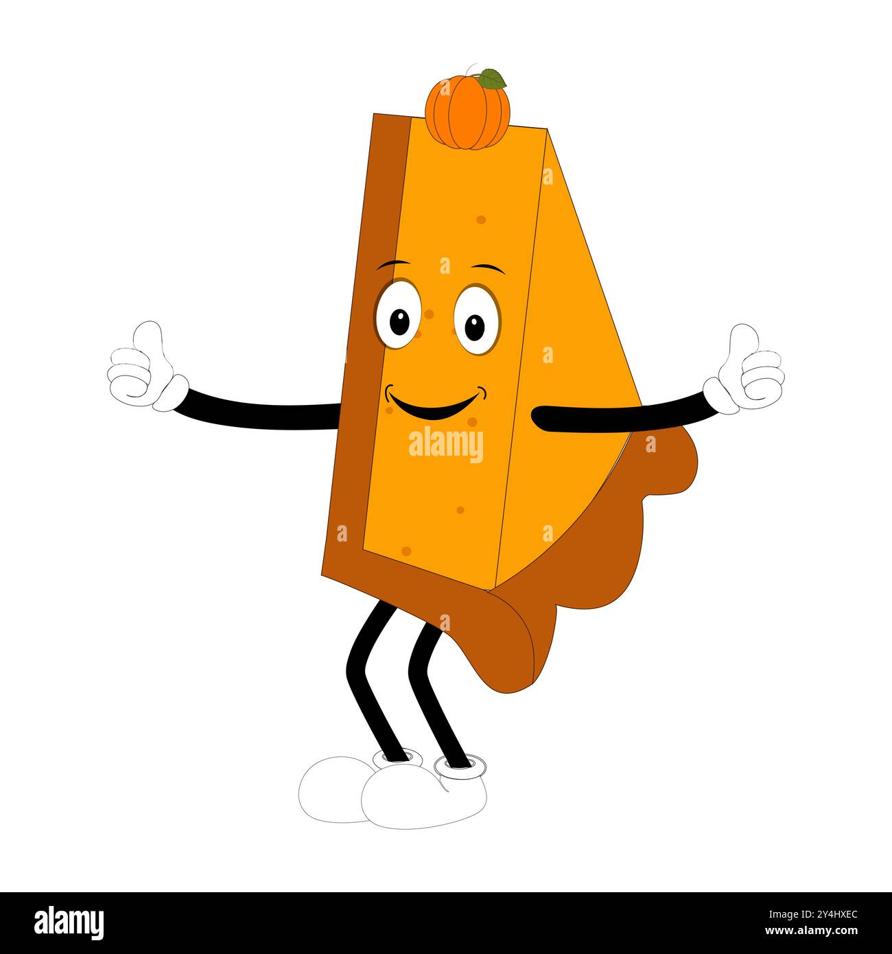 Jolie mascotte tarte à la citrouille, personnages Halloween Pumpkin Pie. Dessin animé Sweets Cup Pudding Latte marchant et souriant. Modèle de mascotte de vacances d'automne de vecteur Illustration de Vecteur