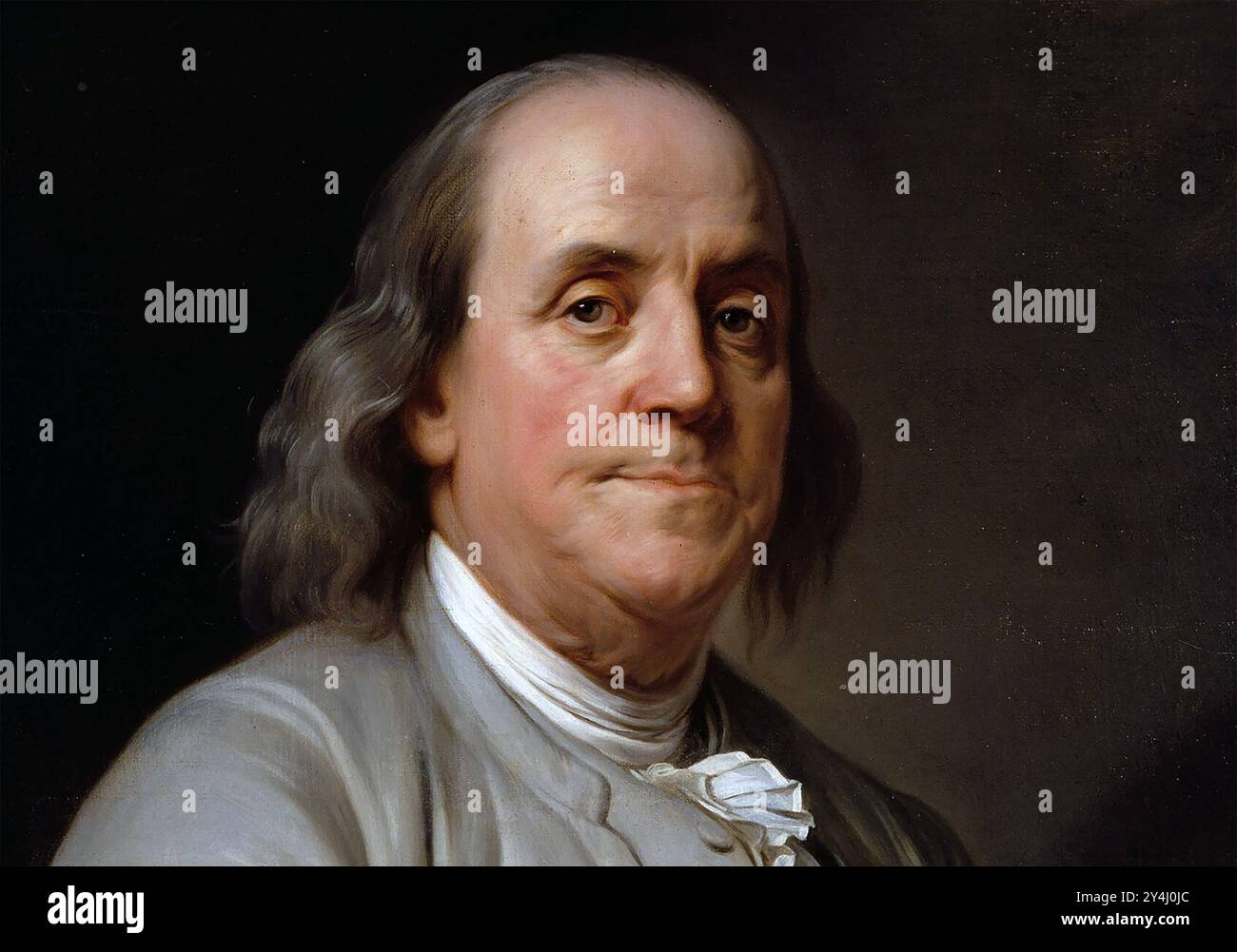 BENJAMIN FRANKLIN (1706-1790) homme d'État américain et polymathe dans un détail de la peinture de Joseph Duplessis de 1778 Banque D'Images