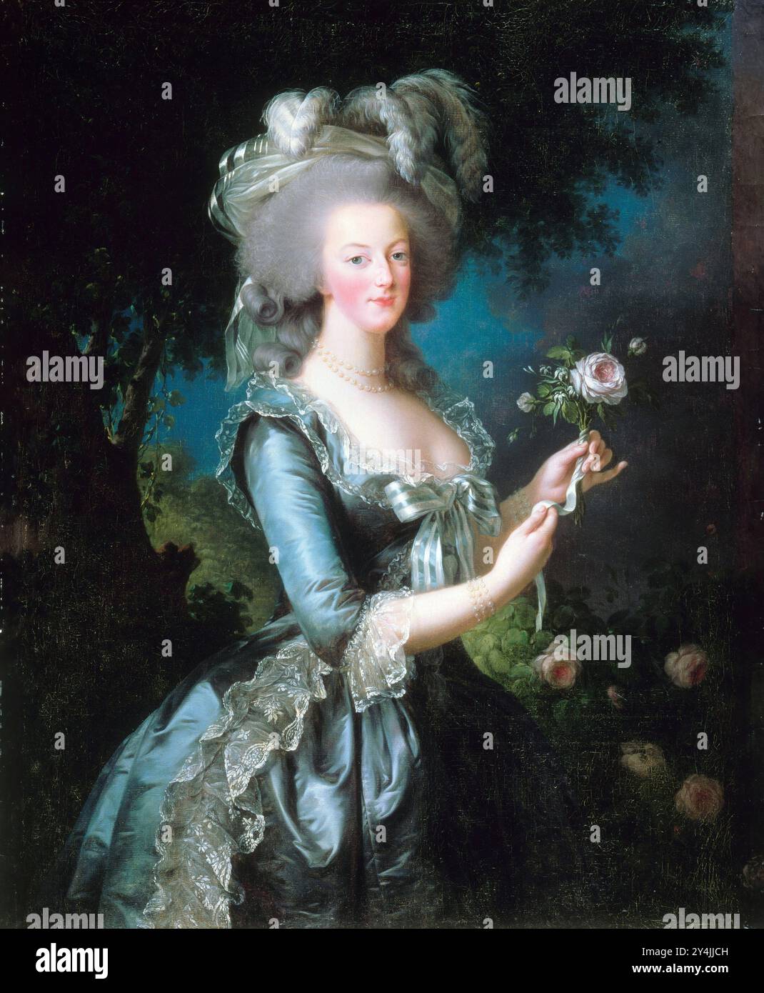 Marie-Antoinette avec une Rose, Marie-Antoinette avec la Rose, tableau d'Élisabeth Vigée le Brun Banque D'Images