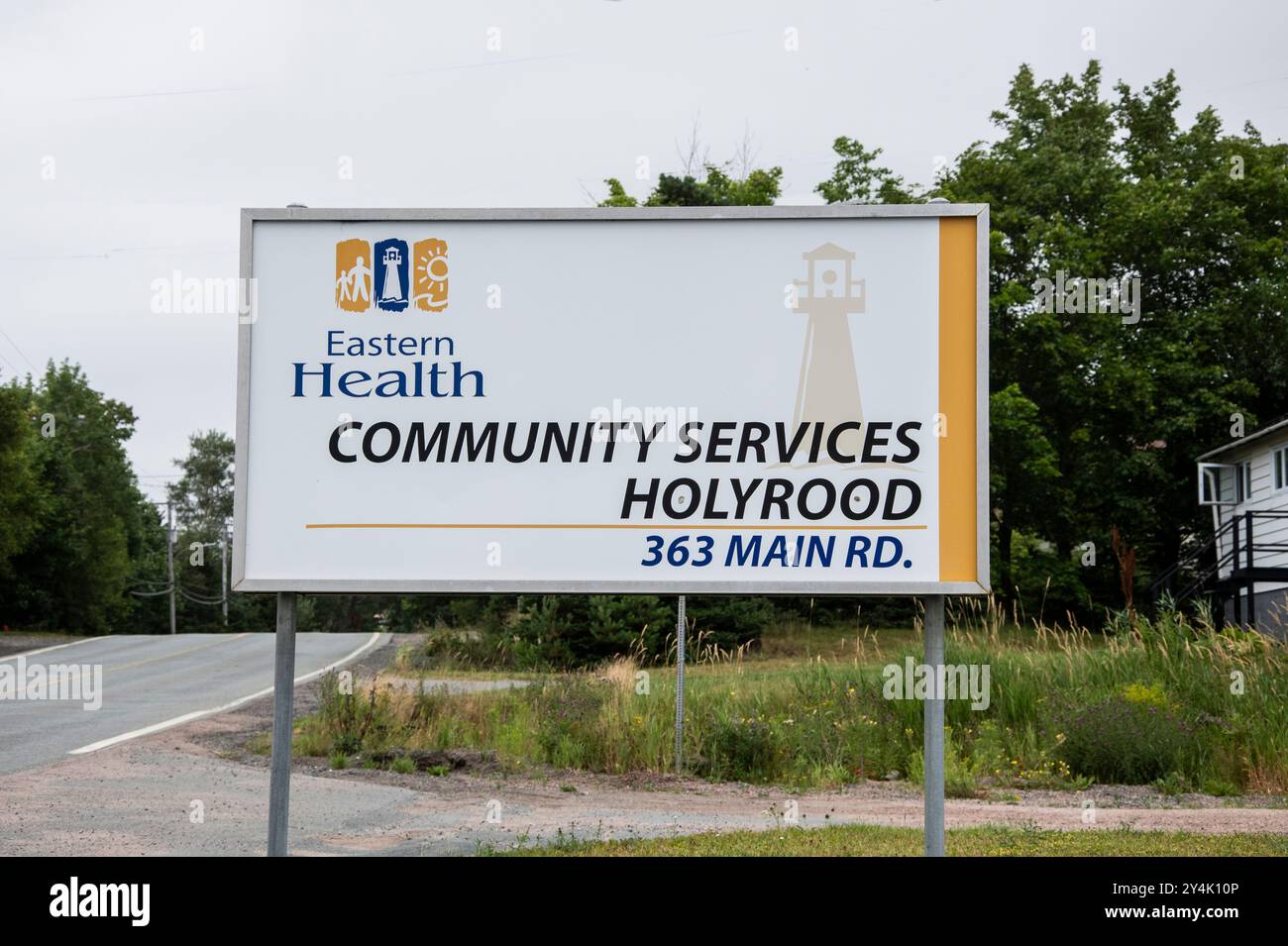 Panneau des services communautaires Eastern Health sur l'autoroute conception Bay à Holyrood, Terre-Neuve-et-Labrador, Canada Banque D'Images
