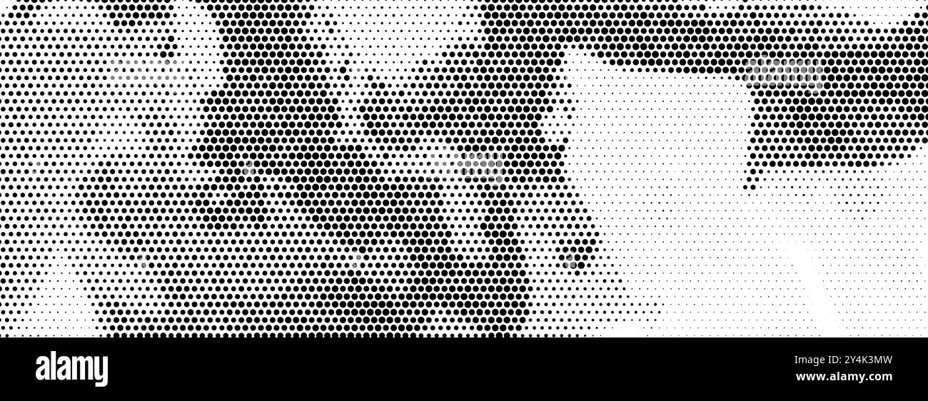 Texture demi-ton déformée à grain abstrait et pointillé. Fond bitmap granuleux en pixels noirs. Motif dégradé ondulé grunge déchiré. Fond de bruit de trame rétro. Fond d'écran vectoriel de superposition comique désordonné Illustration de Vecteur