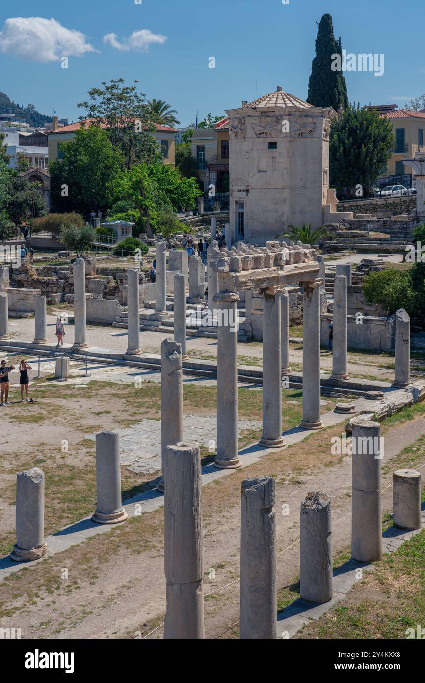 Vue sur les ruines de l'ancienne Agora d'Athènes une destination de voyage populaire et site du patrimoine mondial de l'UNESCO le 07 mai 2023 à Athènes, Grèce Banque D'Images