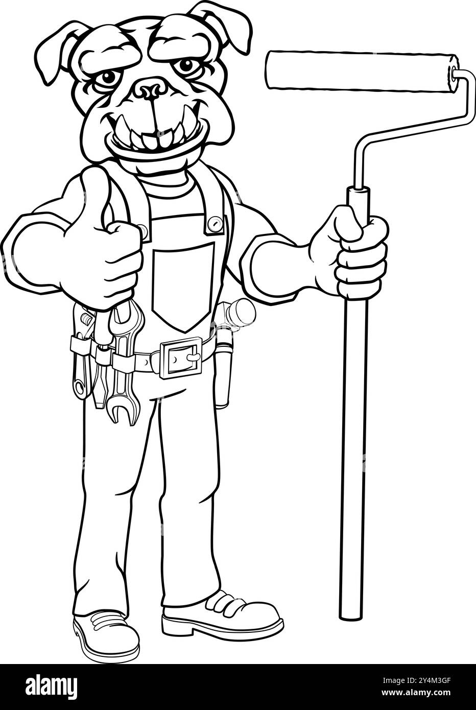 Bulldog Painter Decorator Paint Roller Mascot Man Illustration de Vecteur