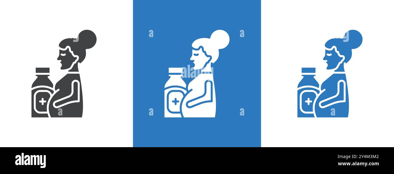 Suppléments pour la collection de contour d'icône de femmes enceintes en noir et sur fond blanc Illustration de Vecteur