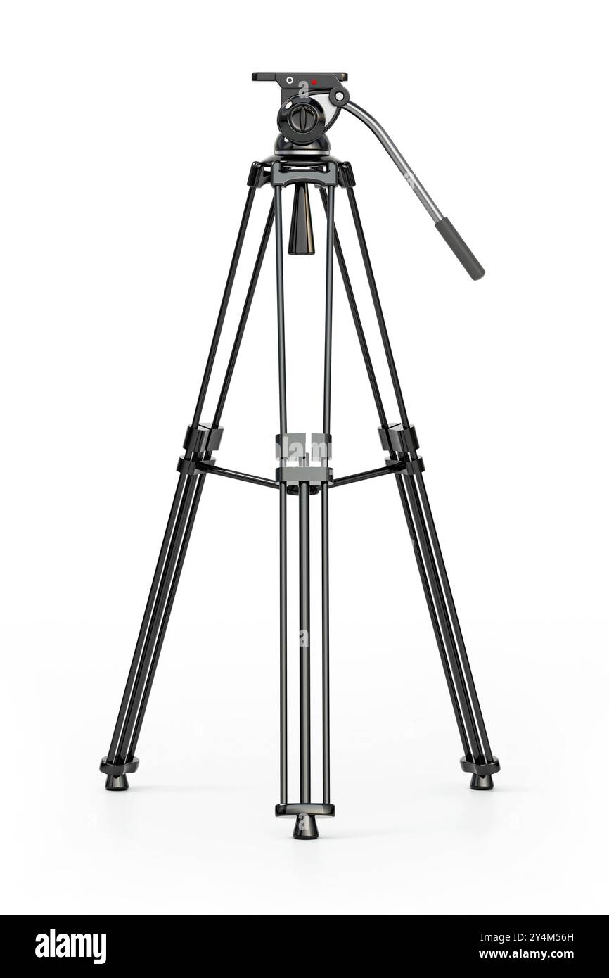 Trépied d'appareil photo professionnel isolé sur fond blanc. Illustration 3D. Banque D'Images