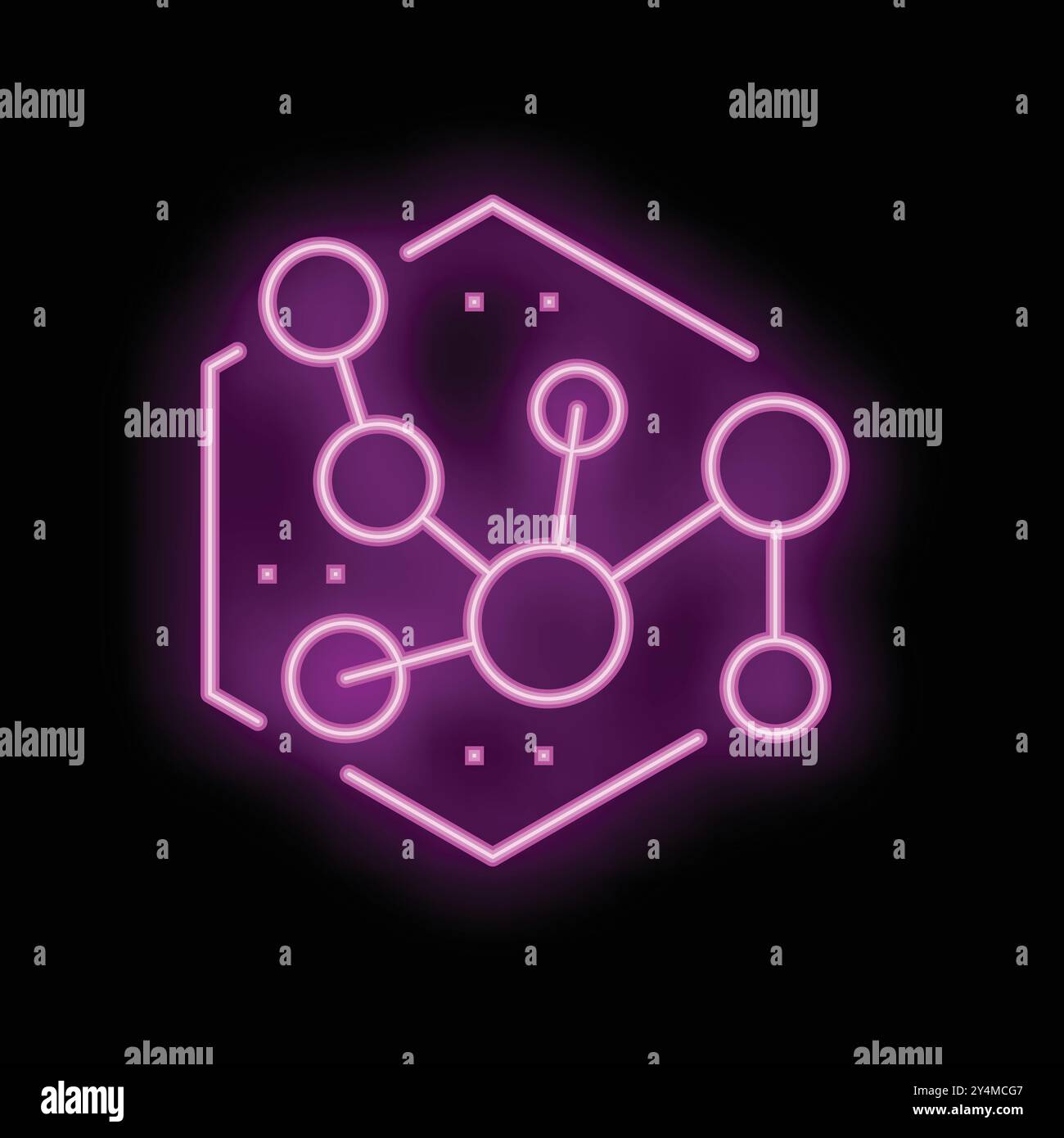 Icône néon d'un réseau représentant un algorithme d'apprentissage automatique brillant violet sur fond noir Illustration de Vecteur