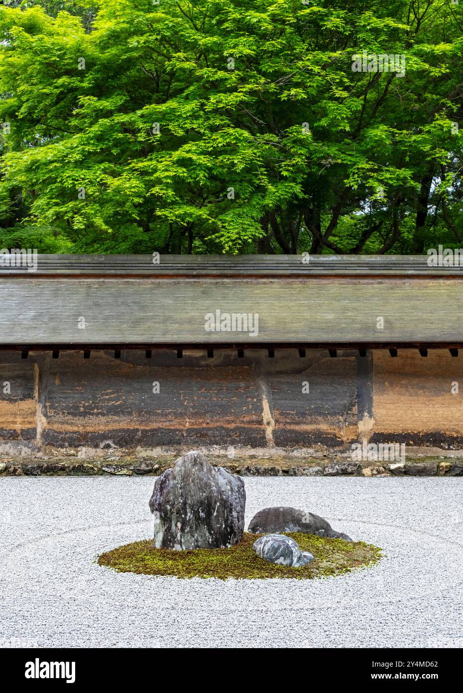 Kare-sansui - paysage sec jardin du temple zen, Ryoan-ji, Kyoto, Japon Banque D'Images