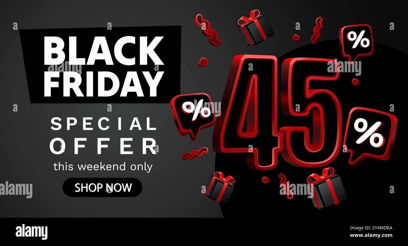 Black Friday 45 pour cent, offre spéciale, dépliant de réduction. Vecteur Illustration de Vecteur