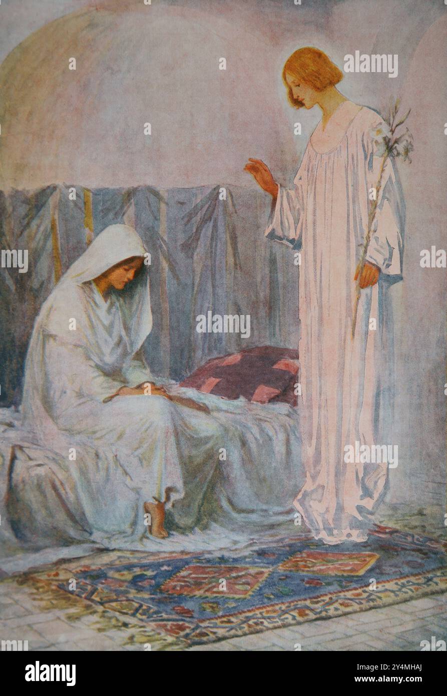 Illustration de l'Annonciation par W.H.Margetson tirée de l'édition de 1902 de la Bible de l'enfant imprimée Cassell and Company Limited Banque D'Images