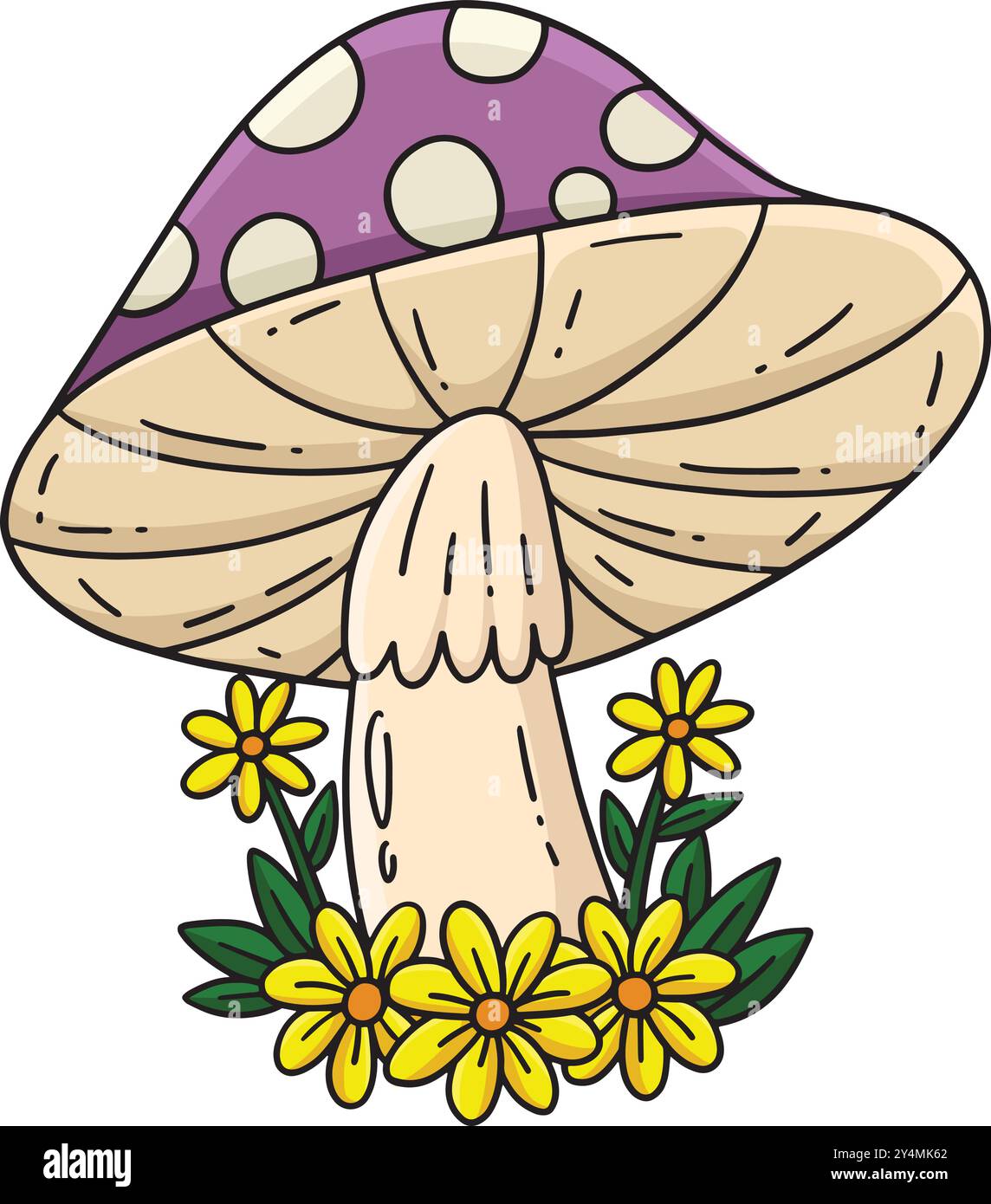 Champignon avec fleurs Cartoon Colored Clipart Illustration de Vecteur
