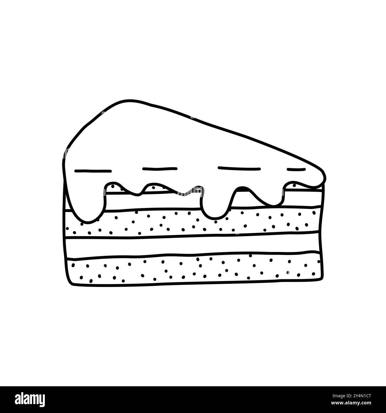 Morceau de gâteau avec glaçure, illustration vectorielle plate de style doodle pour livre de coloriage pour enfants Illustration de Vecteur
